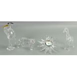 Swarovski Silver Crystal Boxed figures to include: Crane, Tiger, Giraffe & Sun Clock,