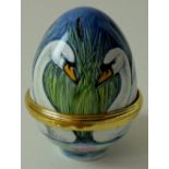 Elliot Hall enamel EGG ROYAL SWANS: 57mm high with certificate & box, limited edition 15/25,