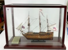 HMS Victory cased model: Measuring 68.5cm x 31.5cm x 48cm high appx. overall.