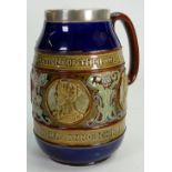 Doulton Lambeth commemorative Coronation jug Kind Edward VII & Queen Alexandra: With hallmarked