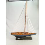 Wooden pond yacht type model on stand 60 cm long: