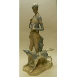 Large Vintage Valencia Maquel Requena Porcelain Nuria Figurine of Boy hunting with Dog,