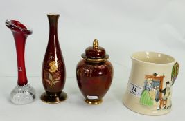 A mixed collection of items to include: Crown Devon Fieldings Musical Tankard "Auld Lang Syne",