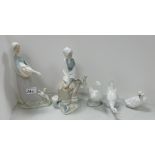 Two Lladro figures Girl with a goose and dog (4866): Issued 197 - 1993,