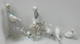 Two Lladro figures Girl with a goose and dog (4866): Issued 197 - 1993,