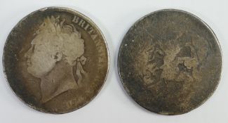 Two worn George IIII silver Crowns 1 x 1821: