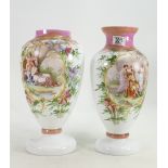 2 Large hand decorated glass vases: Decorated with classical scenes.