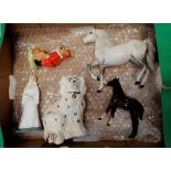 Small tray lot containing: Beswick pony & foal, Staffordshire dog,