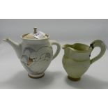 Two Studio Pottery Teapot & Jug: decorate with swans,