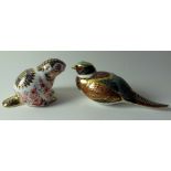 Two x Royal Crown Derby paperweights RIVERBANK BEAVER & WOODLAND PHEASANT: Gold stoppers,