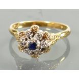18ct diamond & sapphire ladies ring: size J, 3.5g.