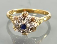 18ct diamond & sapphire ladies ring: size J, 3.5g.