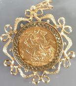Full sovereign in 9ct pendant Edward VII 1906: Gross weight 13.