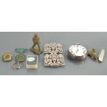 Silver gents key wing watch & other collectors pieces: Includes silver plated nurses buckle,