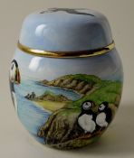 Elliot Hall enamel larger GINGER JAR PUFFIN: 66mm high with certificate & box,