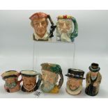 Royal Doulton medium and small size toby character jugs x 6: Henry VIII, Falstaff, Churchill,