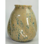 Ruskin Pottery Art Vase: Speckled blue on cream body, (nip to upper rim) height 15cm.