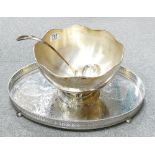 Large Silver plated Gallery Tray: together with similar Punch Bowl & Ladle(2)