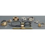 Assorted vintage watches and silver jewellery: includes sterling silver chain & charm bracelet,