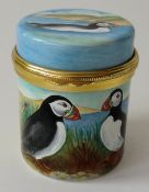 Elliot Hall enamel box PUFFIN: 52mm high with certificate & box, limited edition 3/30,