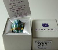 Elliot Hall enamel EGG SNOWDROP damaged: 40mm high, with certificate & box, limited edition 54/100,