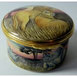 Moorcroft enamel Circular box SAFARI: Mid size, 17/50, hand painted and signed by artist S Dance,
