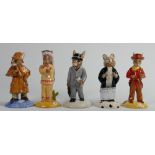 5 x Royal Doulton Bunnykins figures: Cowboy DB 201 edition 1674/ 2500 with cert,