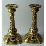 Royal Crown Derby PAIR of CASTLETON CANDLESTICKS: Ref 1128 Measuring 17.