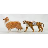 Beswick Tigeress: 1486 together with a collie dog