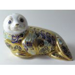 Royal Crown Derby paperweight HARBOUR SEAL: Gold stopper, first quality, certificate, original box.