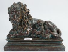 Large Bronzed Figure of a Lion on Wooden Base: