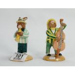Royal Doulton Bunnykins figures: Trumpet Player DB210 and Double Bass Player DB185 (2)