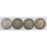 4 Victorian silver crowns: 1889, 90, 91,