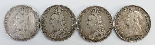 4 Victorian silver crowns: 1889, 90, 91,