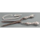 Modern 925 silver gents neck chain with cigar pricker pendant: together with antique silver handled