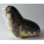 Royal Crown Derby paperweight RUSSIAN WALRUS: Gold stopper, first quality, certificate,