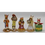 5 x Royal Doulton Bunnykins figures: Fortune Teller DB218 no cert, Punch Bunny DB234 ltd. ed.