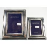 2 modern sterling silver photo frames; to fit photo size 13cm x 9cm & 9cm x 6.5cm.