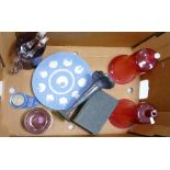 A mixed collection of items to include: Victorian Cranberry Glass Bells,