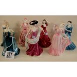 Seven smaller size COALPORT lady figures: Cinderella's ball x 2, Valentine sweetheart, Poppy Ball,