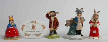 5 x Royal Doulton Bunnykins figures: Liberty Bell DB 257 no. 1199/ 2000 with cert, Dodgem DB 249 no.