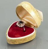 15ct gold sapphire diamond ring: size N/O, 3g.