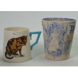 Royal Doulton Queen Victoria commemorative beaker 1897: Together with Goss Cat & lion mug (2)