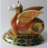 Royal Crown Derby paperweight Wessex Wyvern Dragon: Gold stopper, certificate, first quality,