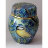 Moorcroft enamel GINGER JAR & LID SONG IN BLUE 7/35: Hand painted by S Dance Boxed with