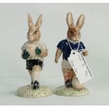 Royal Doulton Bunnykins pair of figures: Soccer player DB123 and Goalkeeper DB122,
