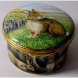 Moorcroft enamel Circular box RABBITS: Mid size, 15/50,