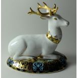Royal Crown Derby paperweight WHITE HART: Gold stopper, certificate, first quality, original box.