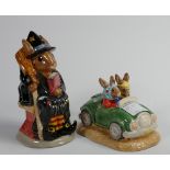 Royal Doulton Bunnykins Toby jug and figure: Witching-time D7166 together with figure Daytrip DB