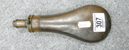 19th century copper powder flask: James Barlow & Co. improved patent. 20cm.
